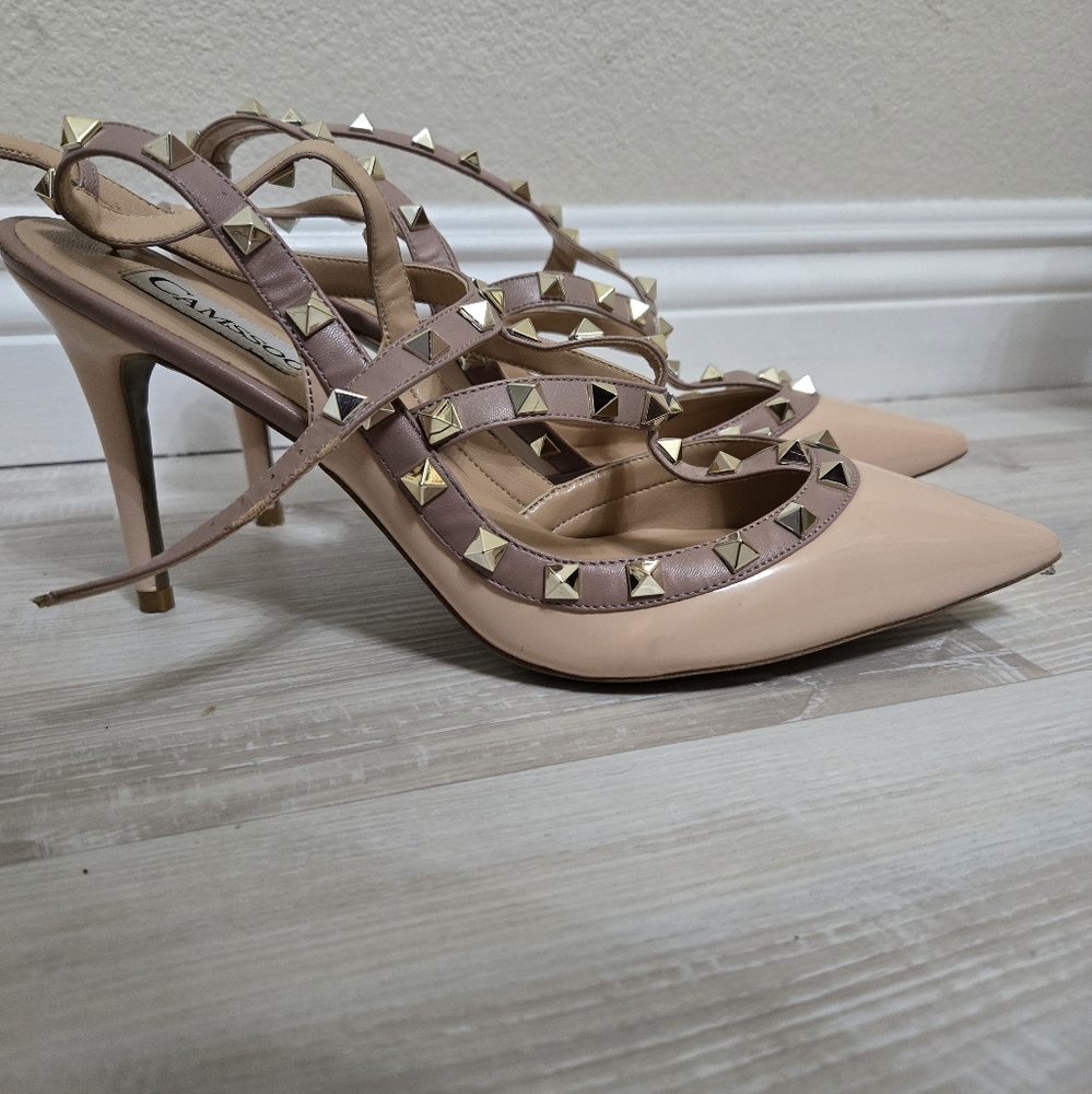 Cream Stiletto Heels with Ankle Strap